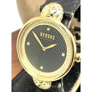 Versus by Versace Women's Watch VSPZU0221 Black Dial Gold Case Leather Band